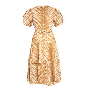 Ulla Johnson Magdelena Midi Dress Womens 8 Marigold Cream Puff Sleeve Tie Dye